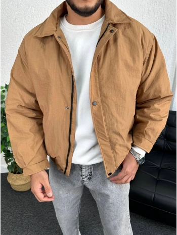 Sütlü Kahve Erkek Oversize Krinkıl Bomber Ceket