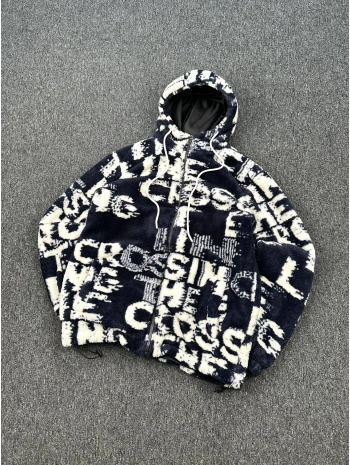 Yazı Desen Detaylı Peluş Ceket