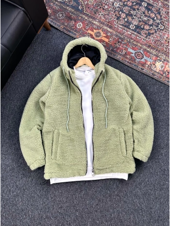 Yeşil Astarlı Düz Peluş Ceket
