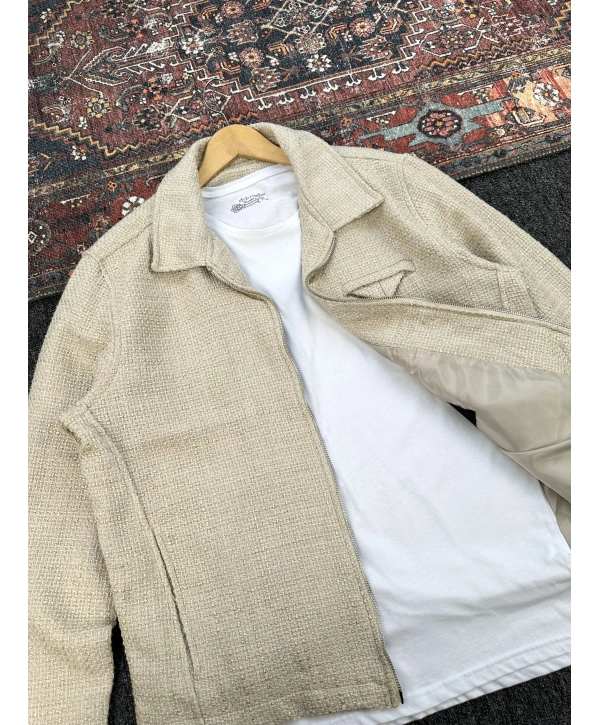 Bej Örme Hasır Kumaş Ceket