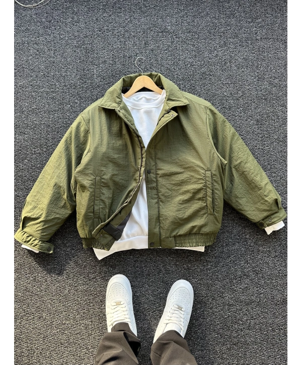 Haki Erkek Oversize Krinkıl Bomber Ceket