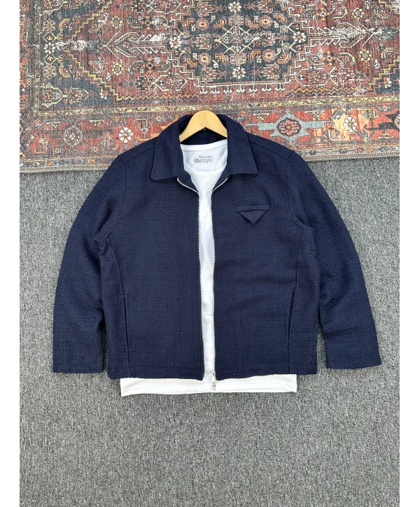 Lacivert Örme Hasır Kumaş Ceket