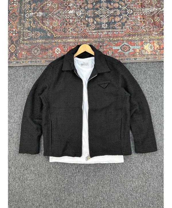 Siyah Örme Hasır Kumaş Ceket