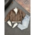 Kahverengi Deri Oversize Bomber Ceket & Mavi Kar Yıkama Boyfriend Kot Pantolon Kombin