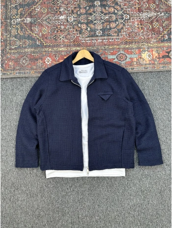 Lacivert Örme Hasır Kumaş Ceket