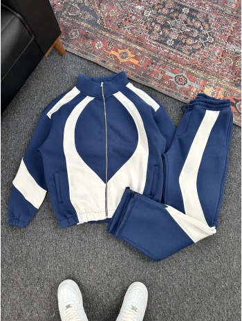 Lacivert Üç İplik Şardonlu Parçalı Eşofman Takımı