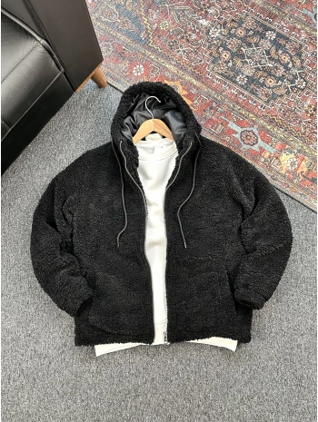 Siyah Astarlı Düz Peluş Ceket
