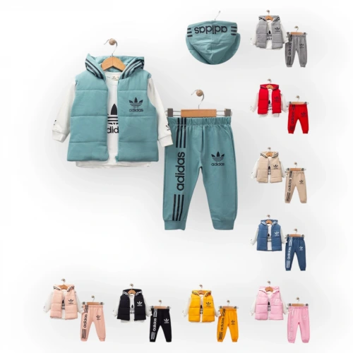 Baby Marka Baskılı Bossa Desen Baskı Yelekli Üçlü Takım Unisex 9-36 Ay