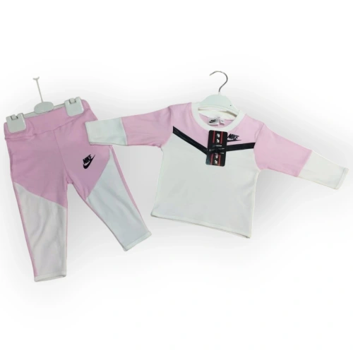 Baby Marka Baskılı Nke Desen Biyeli Uzun Kol İkili Takım Unisex 6-24 Ay