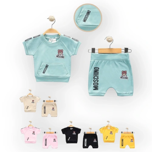 Baby Marka Moşino Desen İnterlok Şortlu İkili Takım Unisex 6-24 Ay