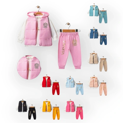 Baby Marka Versay Desen Baskı Yelekli Üçlü Takım Unisex 6-36 Ay