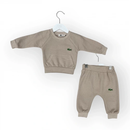 Baby Marka waffle Kumaş Lakost Desen Baskılı İkili Takım Unisex 6-24 Ay