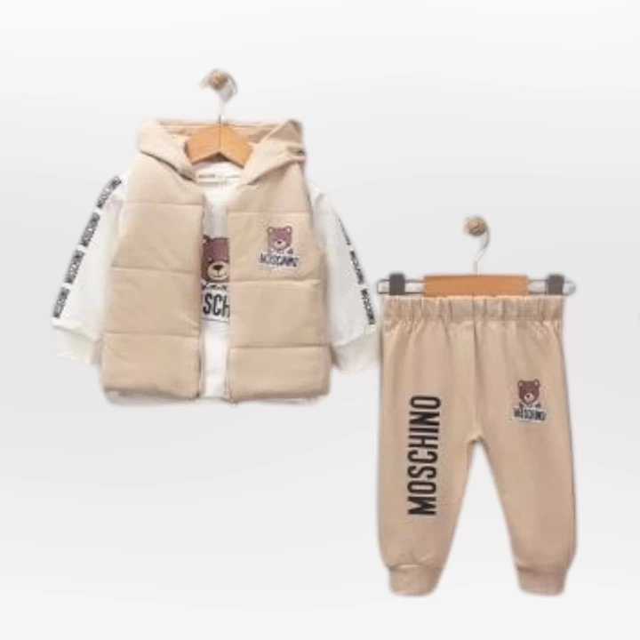 Baby Marka Moşino Desen Baskı Yelekli Üçlü Takım Unisex 6-36 Ay