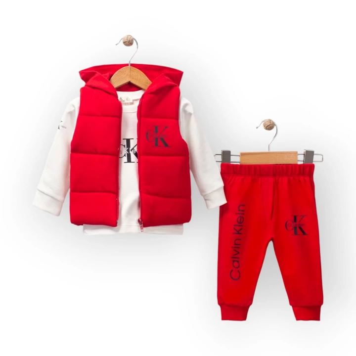 Baby Marka Kelvin Desen Baskı Yelekli Üçlü Takım Unisex 6-36 Ay