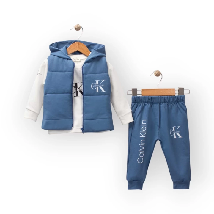 Baby Marka Kelvin Desen Baskı Yelekli Üçlü Takım Unisex 6-36 Ay