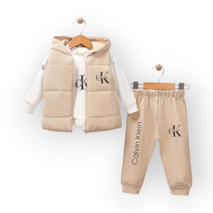 Baby Marka Kelvin Desen Baskı Yelekli Üçlü Takım Unisex 6-36 Ay