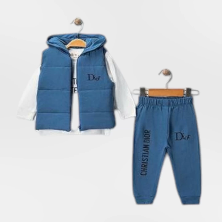 Baby Marka Doory Desen Baskı Yelekli Üçlü Takım Unisex 6-36 Ay