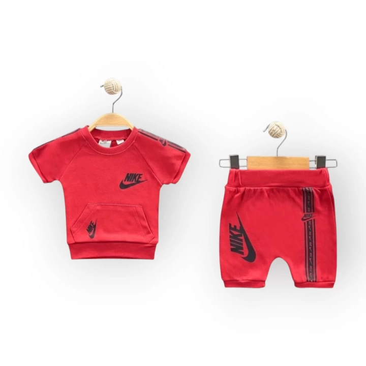 Baby Marka Nke Desen İnterlok Şortlı İkili Takım Unisex 6-24 Ay