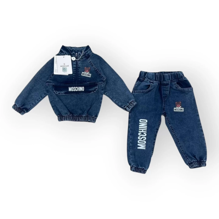 Baby Marka Moşino Desen Aylık Uzun Kol Kot İkili Takım Unisex 9-24 Ay