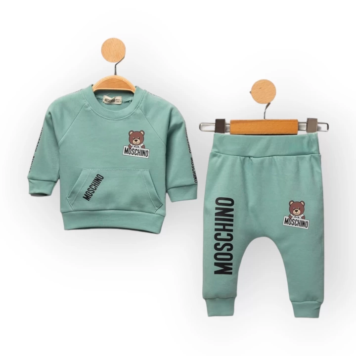 Baby Marka Baskılı Moşino Desen İkili Takım Unisex 6-24 Ay