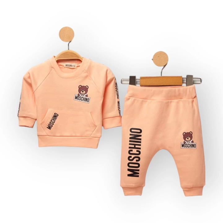 Baby Marka Baskılı Moşino Desen İkili Takım Unisex 6-24 Ay