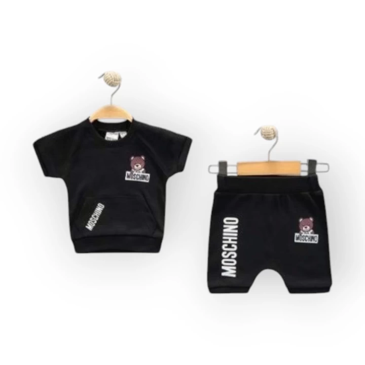 Baby Marka Moşino Desen İnterlok Şortlı İkili Takım Unisex 6-24 Ay