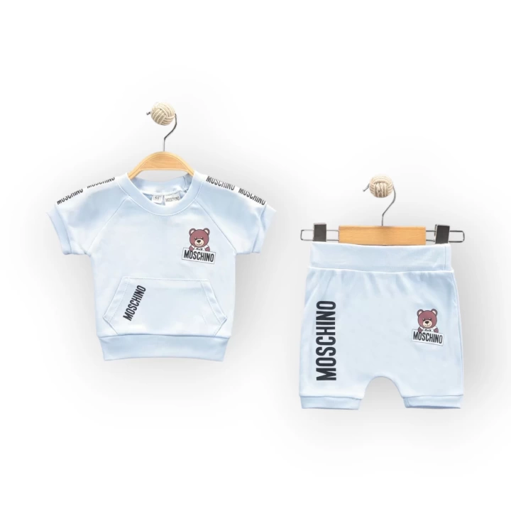 Baby Marka Moşino Desen İnterlok Şortlı İkili Takım Unisex 6-24 Ay