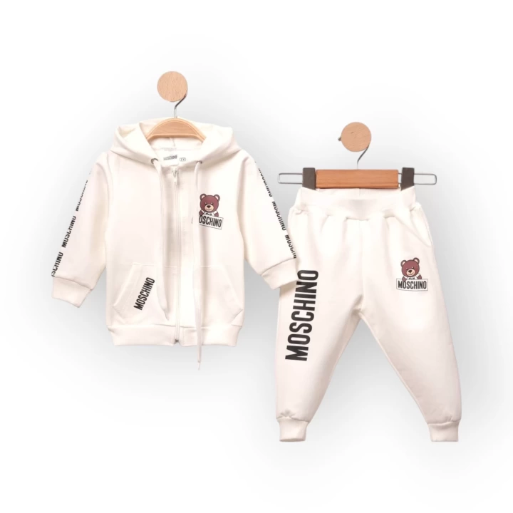 Baby Marka Baskılı Moşino Desen Kapşonlu Fermuarlı İkili Takım Unisex 1-5 Yaş