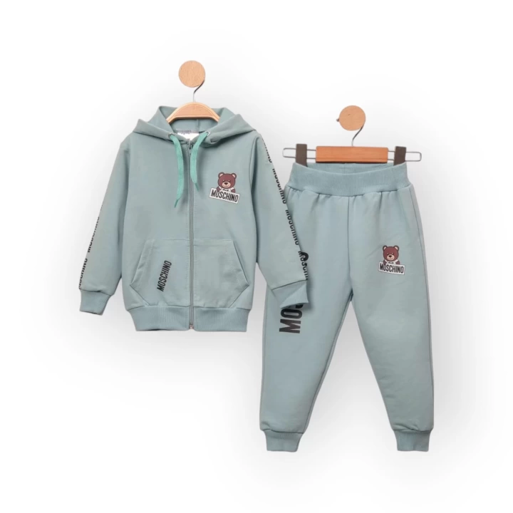 Baby Marka Baskılı Moşino Desen Kapşonlu Fermuarlı İkili Takım Unisex 1-5 Yaş