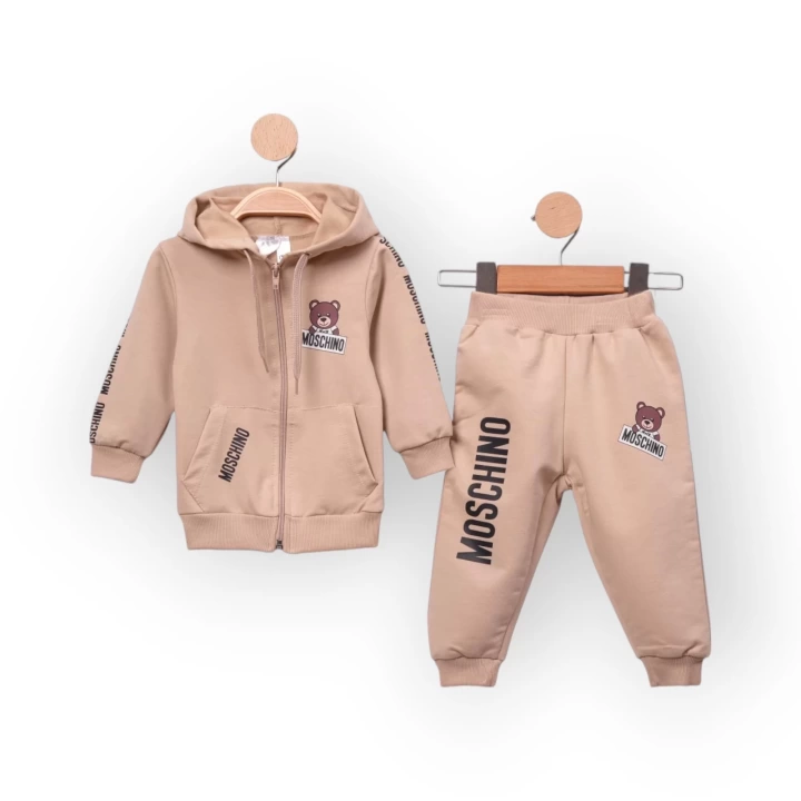 Baby Marka Baskılı Moşino Desen Kapşonlu Fermuarlı İkili Takım Unisex 1-5 Yaş