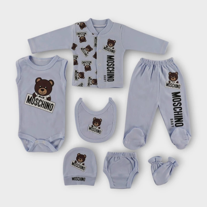 Baby Marka Moşino Desen Yedili Set Unisex 0-6 Ay