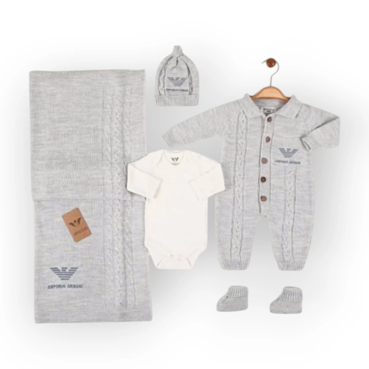 Baby Marka Armay Desen Triko Set Unisex 0-6 Ay