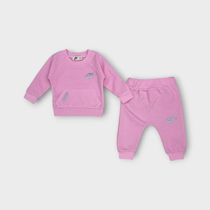 Baby Marka Wafflel Kumaş Baskılı Nke Desen İkili Takım Unisex 6-24 Ay