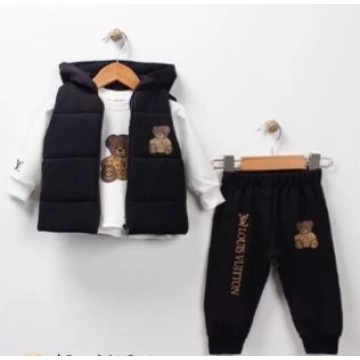 Baby Marka Wilton Desen Baskı Yelekli Üçlü Takım Unisex 9-36 Ay