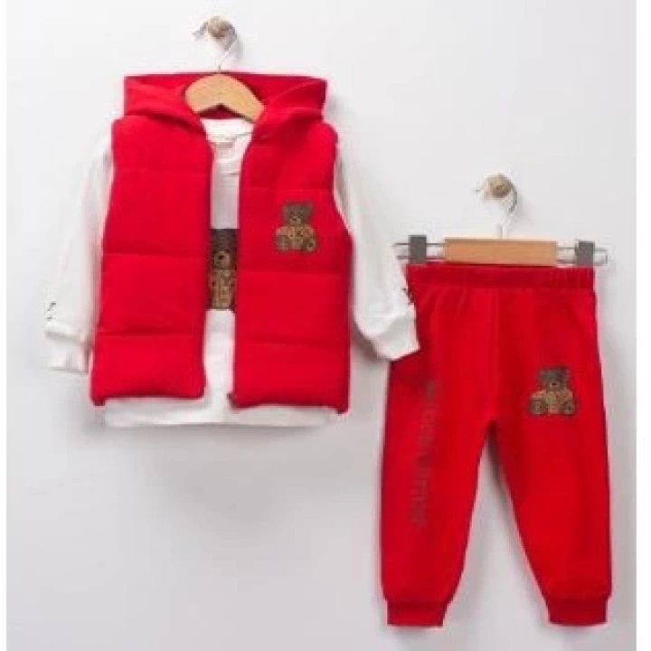 Baby Marka Wilton Desen Baskı Yelekli Üçlü Takım Unisex 9-36 Ay