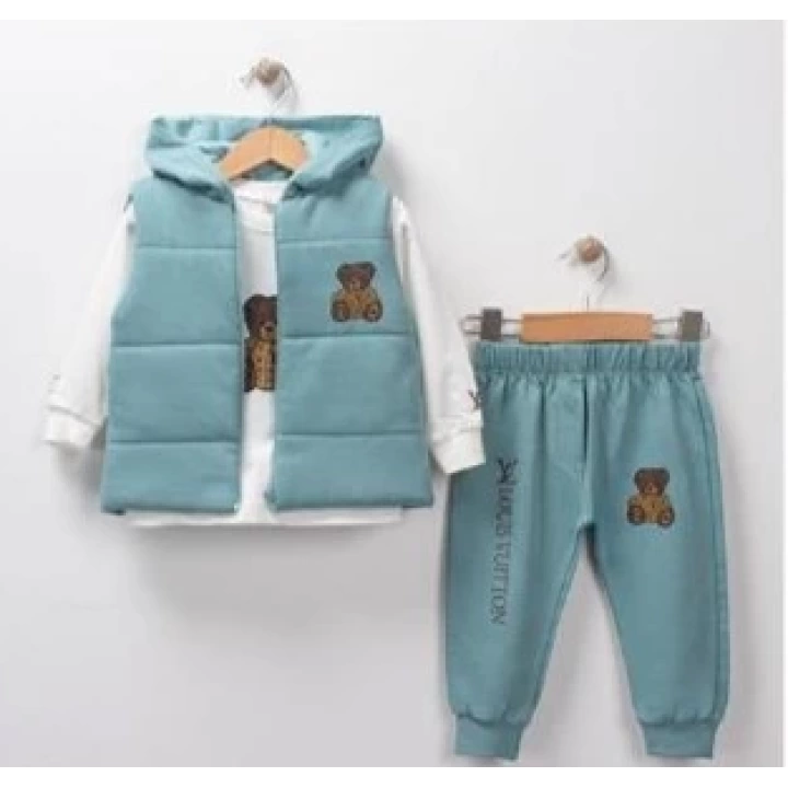 Baby Marka Wilton Desen Baskı Yelekli Üçlü Takım Unisex 9-36 Ay