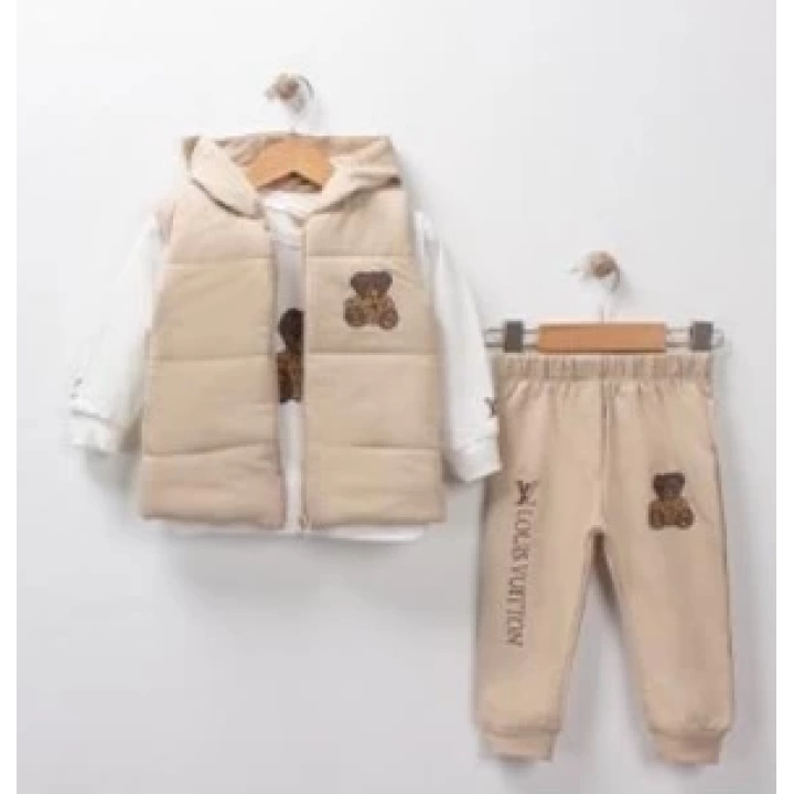 Baby Marka Wilton Desen Baskı Yelekli Üçlü Takım Unisex 9-36 Ay