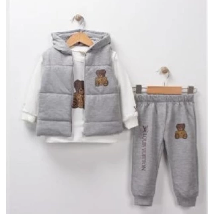 Baby Marka Wilton Desen Baskı Yelekli Üçlü Takım Unisex 9-36 Ay