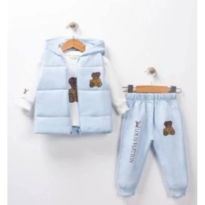 Baby Marka Wilton Desen Baskı Yelekli Üçlü Takım Unisex 9-36 Ay