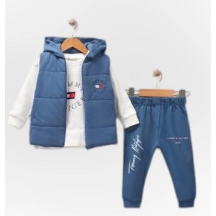 Baby Marka Tomm Desen Baskı Yelekli Üçlü Takım Unisex 6-36 Ay