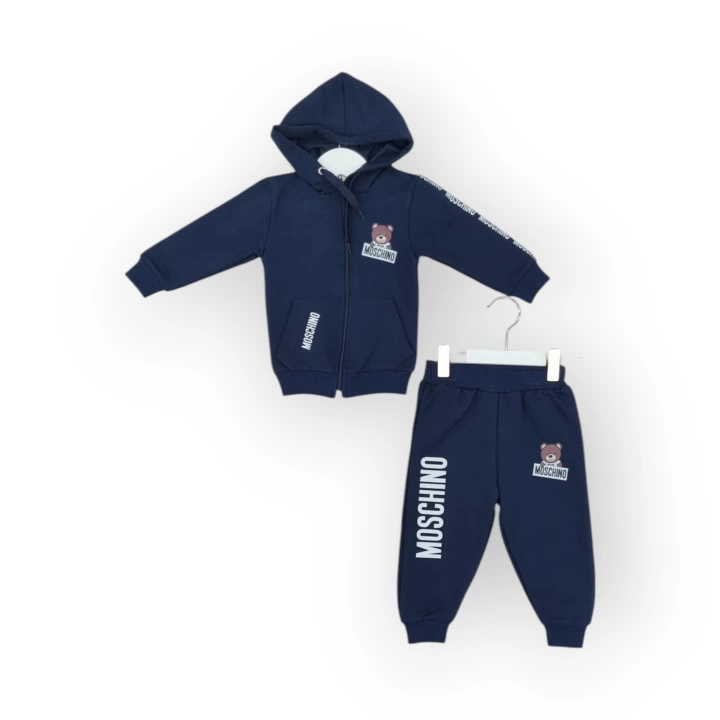 Baby Marka Baskılı Moşino Desen Kapşonlu Fermuarlı İkili Takım Unisex 1-5 Yaş