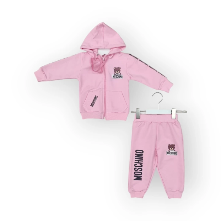 Baby Marka Baskılı Moşino Desen Kapşonlu Fermuarlı İkili Takım Unisex 1-5 Yaş