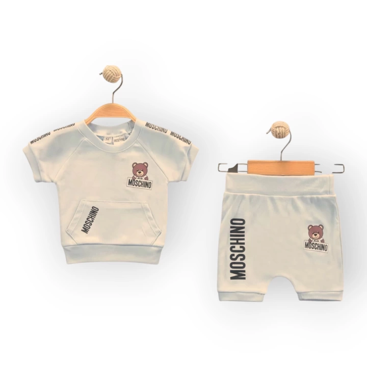 Baby Marka Moşino Desen İnterlok Şortlu İkili Takım Unisex 6-24 Ay