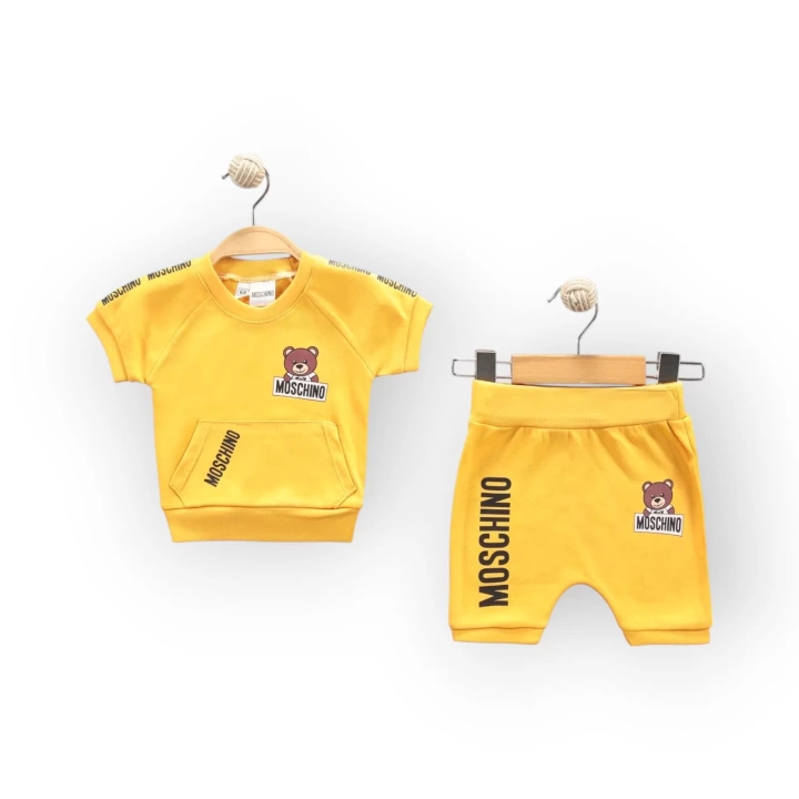 Baby Marka Moşino Desen İnterlok Şortlu İkili Takım Unisex 6-24 Ay