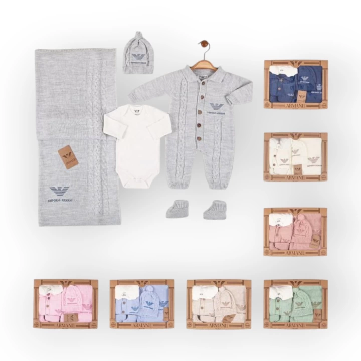 Baby Marka Armay Desen Triko Set Unisex 0-6 Ay