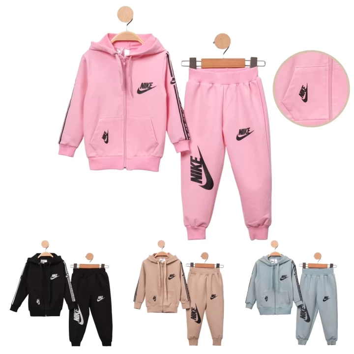 Baby Marka Baskılı Nke Desen Kapşonlu Fermuarlı İkili Takım Unisex 1-5 Yaş