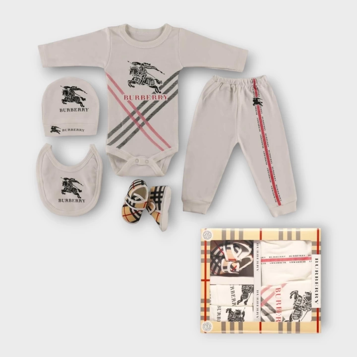 Baby Marka Borberi Desen Beşli Set Unisex 0-6 Ay