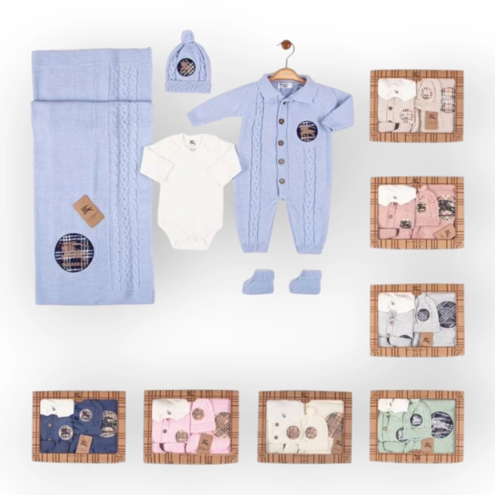 Baby Marka Borberi Desen Triko Set Unisex 0-6 Ay