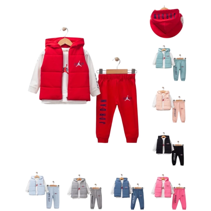 Baby Marka Jrdon Desen Baskı Yelekli Üçlü Takım Unisex 6-36 Ay