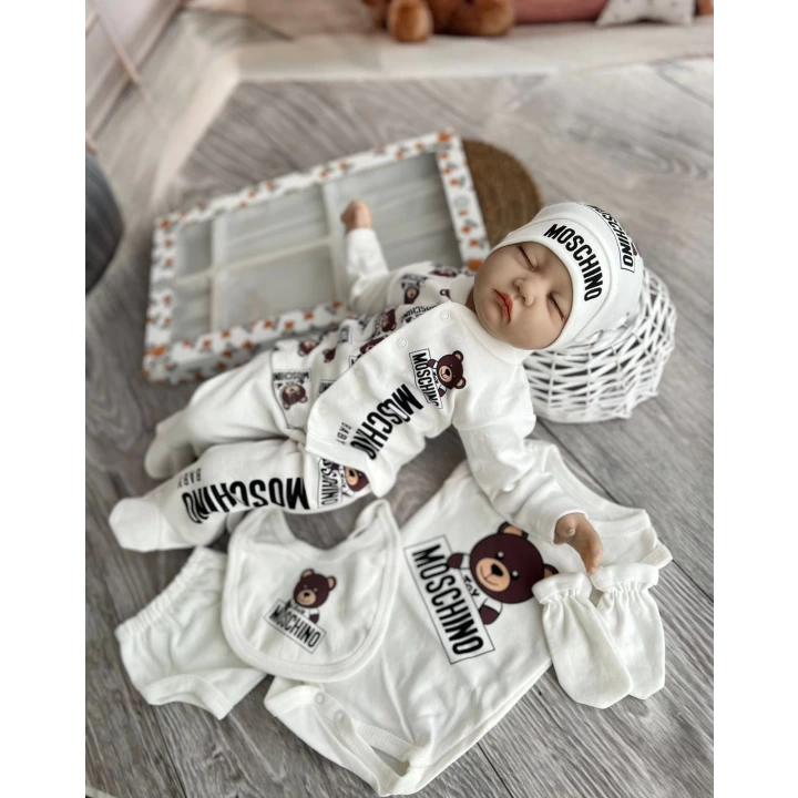 Baby Marka Moşino Desen Beşli Set Unisex 0-6 Ay